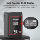 KingMa OLED V Mount Battery VK50 50Wh 14.8V Mini Pocket-V-Mount Battery Support 65W PD USB-C Fast Charger