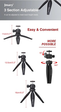 JMARY MT-20 - Table Top Mini Portable Fold-able Tripod Stand for Mobile Phones and DSLR & Digital Cameras - Coming with Universal Mobile Phone Holder